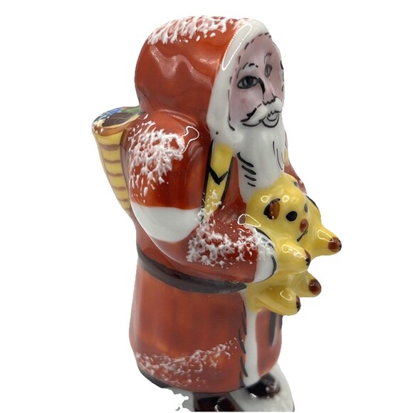 Limoges France Peint Main Ltd Ed Signed Santa w/Bear Trinket Box Wreath Clasp - Picture 3 of 8
